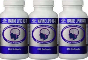 3 x Marine Lipid NU-11 (200 Sg x 3=600) Omega 3 Lecithin ginkgo Garlic Oil - Picture 1 of 5