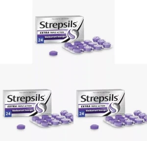 72 Strepsils Extra Triple Action Blackcurrant Lozenges For Sore Throat Free P&P - Picture 1 of 1