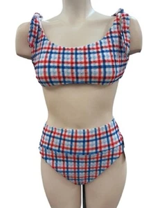 Dillard's GB Large 2 Piece Bikini Skort Seersucker Red White Blue Americana Swim - Picture 1 of 9