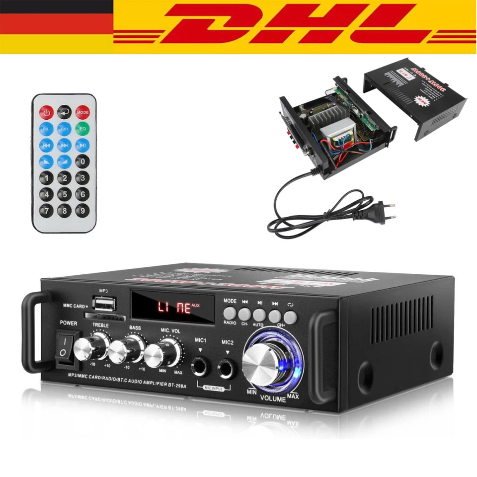 MARKENLOS 600W Bluetooth Mini Verstärker HiFi Power Audio Stereo Bass Auto AMP USB MP3 FM