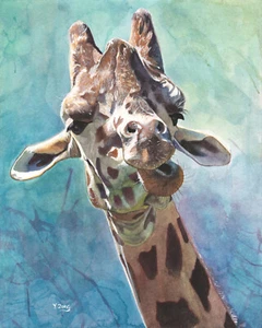Giclee fine art print of gouache painting African giraffe, wildlife 8"×10"  - Picture 1 of 2