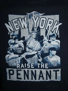 NEW YORK YANKEES Raise Pennant AARON JUDGE TORRES VOIT LeMAHIEU COLE (LG) Shirt - Picture 1 of 2