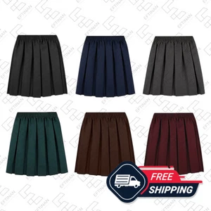 Girls Box Skirt School Uniform Pleated Round Elasticated Waist Back to School UK - Picture 1 of 29