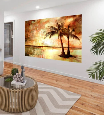 Framed Canvas - Palm Tree Print - Wall decor ready to hang - Landscape Sunset - Image 1 of 4