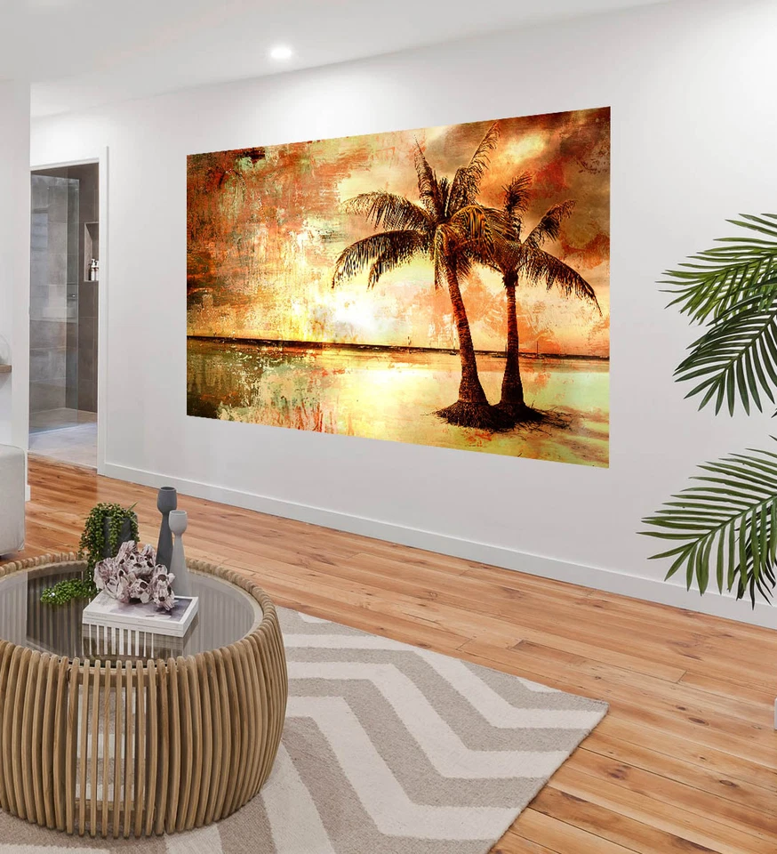 Framed Canvas - Palm Tree Print - Wall decor ready to hang - Landscape Sunset - Image 1 of 4