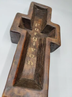 Wood Cross Tray Bowl FORGIVEN Laser Engraving. Rustic Table Wall Farmhouse Decor - Image 1 of 4