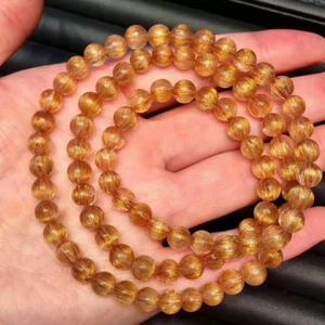 Reiches Armband 6,5 mm Natürliches Kupfer Rutilquarz Kristall Perlen AAAA 3 Runden - Bild 1 von 3