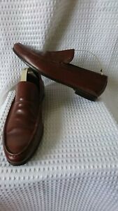 PRADA SMART CASUAL CONKER BROWN MENS SLIP ON LEATHER LOAFERS MADE IN ITALY SZ 8