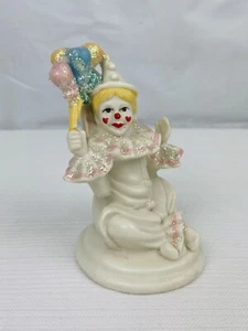Vintage Clown Mime Figurine Bisque 4” Retro 80’s Clown with Glittered Balloons - Picture 1 of 5