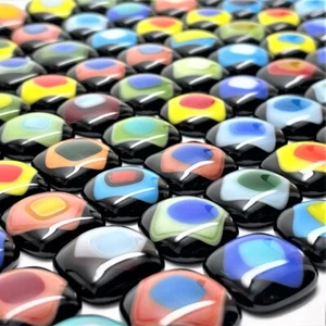 FUSED Stained Glass Tiles, Med, 12pcs, ANGLED, Black - Picture 1 of 1