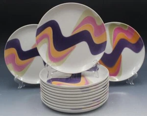 Retro Mancer Italy Ceramic Set of 12 Luncheon Plates Hand Painted 75/47 - Picture 1 of 10