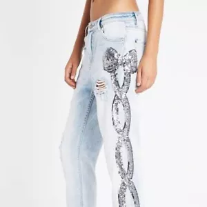SASS & BIDE "Bow Friend" Sequin Bow High Rise Distressed Jeans - Size 27 - $350 - Picture 1 of 14
