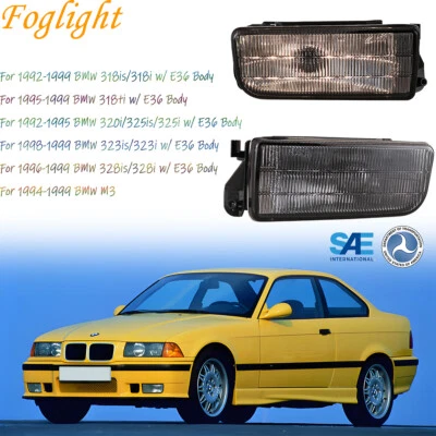For 95-99 BMW 318ti w/E36 Body Fog Light Replacement Pair Bumper Lamp Smoke Lens Foto 1 de 4