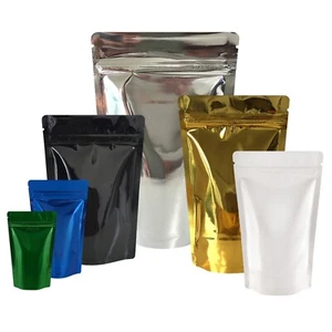 SHINY HEAT SEAL STAND UP POUCHES FOIL SEALABLE COFFEE BAGS WITH ZIP LOCK BAG - Picture 1 of 77