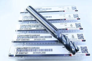 SET (5 STCK.) MITSUBISHI 3/8 ZOLL VQMHVRBFD3/8R060 DURCHMESSER KANTE VOLLHARTMETALL-SCHAFTFRÄSER - Bild 1 von 3