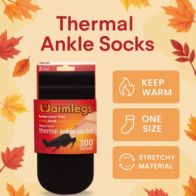 Calcetines térmicos al tobillo 300 denier forrados de lana negros acogedores y cálidos - Paquete de 2 Foto 1 de 4