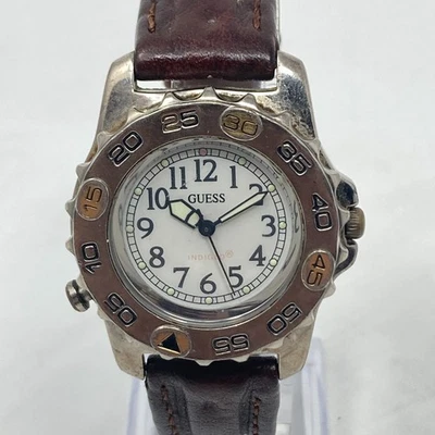 Vintage Guess Watch Men 36mm Silver Gold Tone READ Leather Band New Battery 1997 - Image 1 of 4
