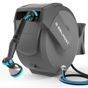 Retractable Garden Hose Reel 100 ft x 1/2 in, Heavy Duty Hose Reel Wall Mount... - Picture 1 of 8