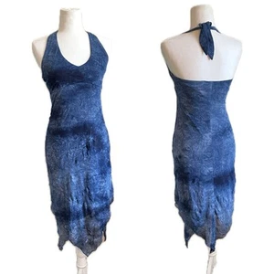 Y2K Double Fault blau Neckholder Midikleid Fee Grunge Batik Damengröße Medium - Bild 1 von 7