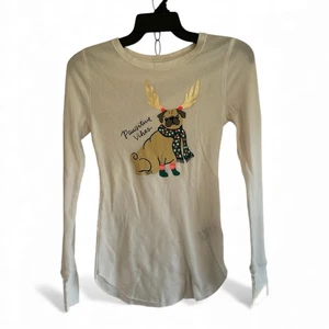 Old Navy "Pawsitive Vibes" Thermo Strick Top weiß Damen kleiner Weihnachten Hund - Bild 1 von 8