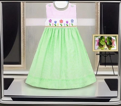 Girls NWT Anavini Smocked Dress Long Flared Lining Free Bow 6 - Image 1 of 4