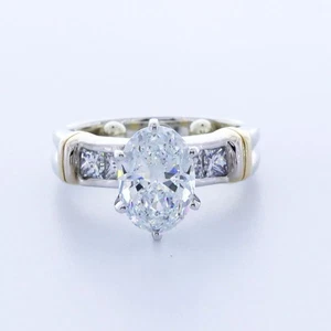 Anillo de compromiso de piedra lateral vintage oro 18 quilates 3,19 quilates ovalado diamante cultivado en laboratorio H VS2 - Imagen 1 de 5