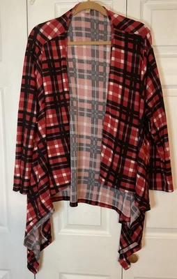 NYC Red Black White Open Front Cardigan 3X - Image 1 of 4
