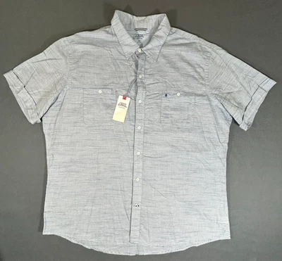 IZOD Button Up Shirt Men’s White Blue Striped Short Sleeves Pockets Size 2XL - Image 1 of 4