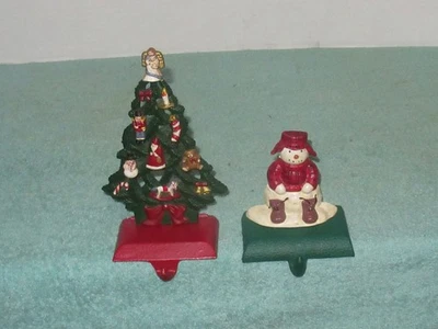 VTG MIDWEST Eddie Bauer Snowman and Christmas Tree Cast Iron Stocking Hanger - Image 1 of 4