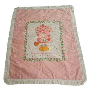 Vintage Strawberry Shortcake Polka Dot Quilt/ Throw /Crib Blanket 46" X 37" - Picture 1 of 16