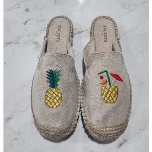 Talbots Espadrille Mules Pineapple Cocktail Embroidered Slip On Shoes  Size 9 - Picture 1 of 6