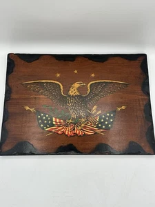 Vintage 1970er handgefertigte hölzerne patriotische amerikanische Adler Wandrelief Militär USA 16" - Bild 1 von 5