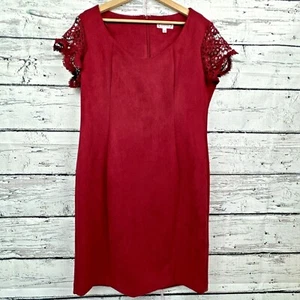 Nanette Lepore Deep Red Faux Suede Lace Sleeve Dress [Size 12] - Picture 1 of 11