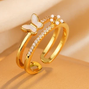 Gold Butterfly Adjustable Ring for Women Elegant Crystal-Accented Jewellery Gift - Bild 1 von 5