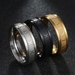 6MM Fashion Charm Stainless Steel Roman Numeral Round Rings For Men Size 6-12 - Picture 1 of 15