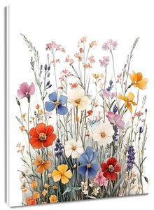 Rustic Vintage Colorful Wildflower Abstract Wall Art for Bathroom Living Room - Picture 1 of 15
