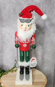 Skier Santa Claus Nutcracker Ski Poles Skis Slope Christmas Wood Decor 15" NEW - Picture 1 of 8