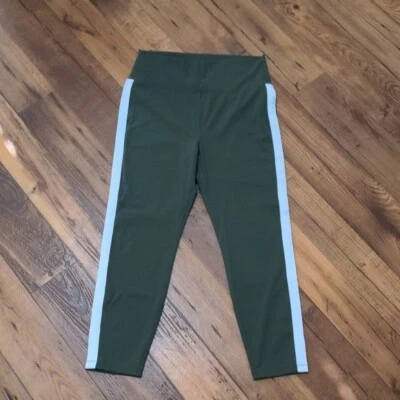 Calça Zyia Active Feminina 14-16 Verde Floresta Listra Noturna Luxo Cintura Alta 7/8 24"  - Imagem 1 de 4