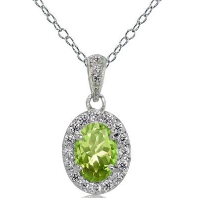 Sterlingsilber Peridot und Weiß Topas Oval Halo Halskette - Bild 1 von 3
