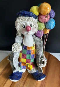 10" Ceramic white hair Clown holding colorful balloons -absolutely beautiful - Picture 1 of 10