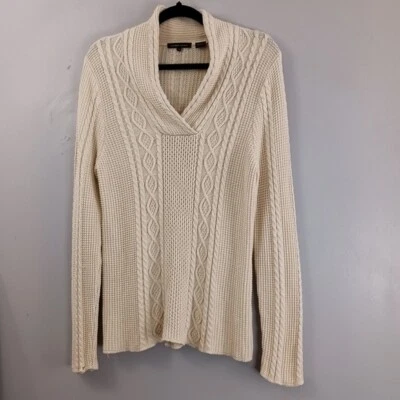 Suéter tejido con cable Jeanne Pierre para mujer talla M crema 100 % algodón Grannycore Foto 1 de 4