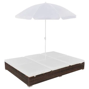 Sonnenliege mit Schirm Polyrattan C8D5 - Bild 1 von 8
