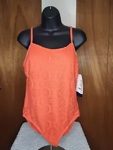 Catalina Woman's Lace One Piece Orange Swimsuit Size Large 12-14 Pullover NWT - Picture 1 of 5