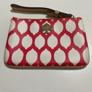 Kate Spade Grant Street Grainy Vinyl Lolly Clutch Pink White Lemons - Picture 1 of 4
