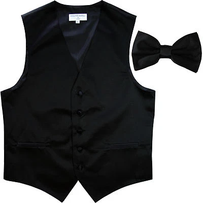 New polyester formal men's waistcoat tuxedo vest_pre tied bowtie black 5XL 6XL - Image 1 of 4