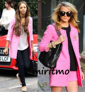 A766 ZARA COAT PINK FANTASY CREWNECK FRAYED BLAZER JACKET MEDIUM - M - Foto 1 di 14