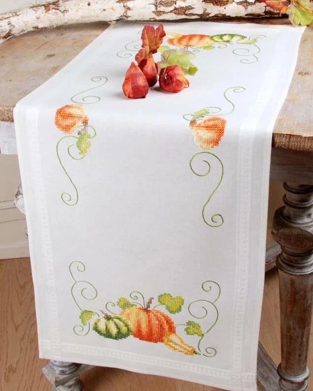 DIY Vervaco Pumpkin Halloween Stamp Cross Stitch Table Runner Scarf Kit - Image 1 of 1
