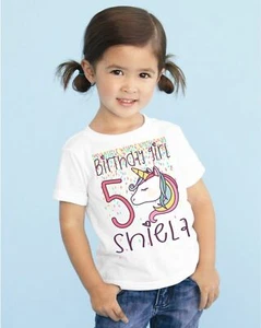 Girls Unicorn Rainbow Personalized Kids Toddler T Shirt Tee Name Age Designs - Picture 1 of 12