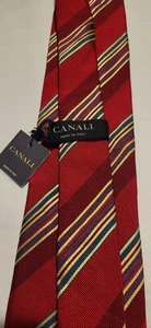 Canali 100% Silk Neck Tie Repp Stripe Red/Gold/Blue Made in Italy - Picture 1 of 6