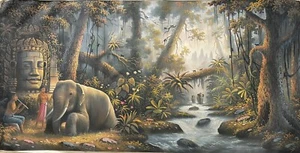 Oil Painting of Angkor Wat and BayonTemple Art Décor Signed 100cm x 200cm - Picture 1 of 6